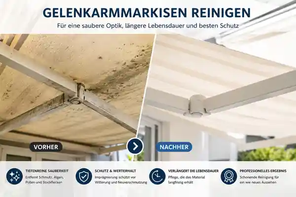 Gelenkarmmarkise waschen vorher nachher